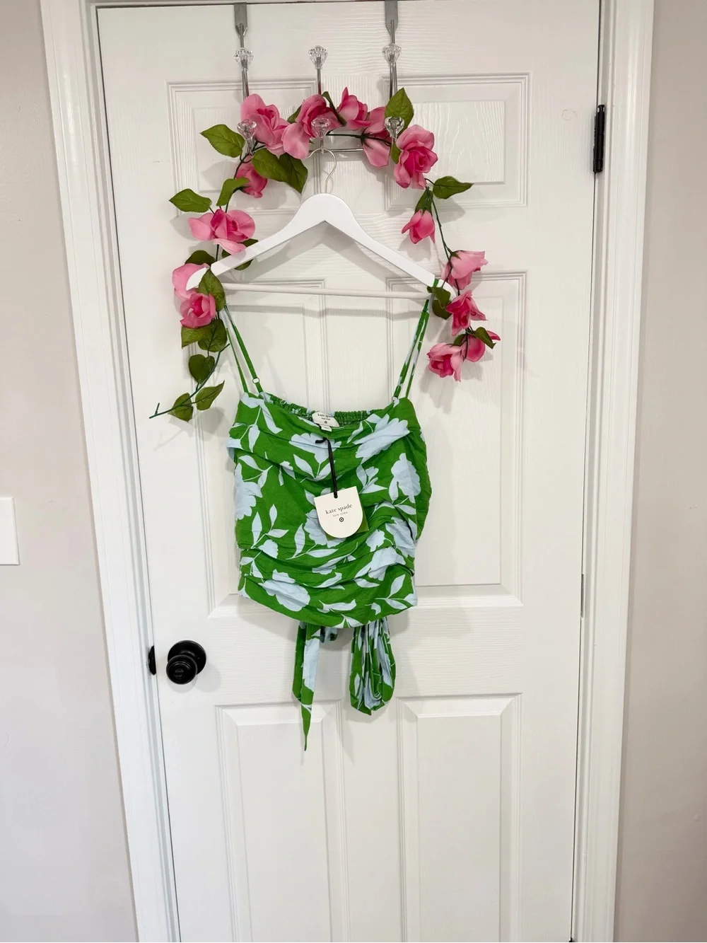 NEW Kate Spade x Target Linen Ruched Bow Cami Top Green Floral Plus Size 2X